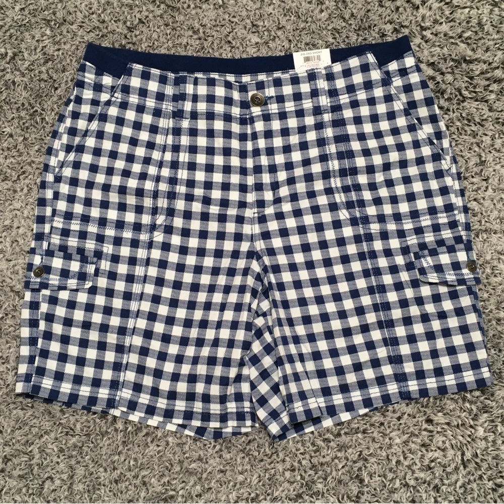 Style & Co. Women's Size 16 Blue Socket Gingham Pattern Mid Rise Zig Zag Shorts